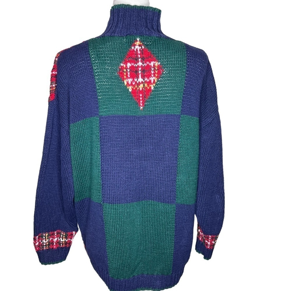 VTG Limited Oversized Hand Knit Color Block High Neck Sweater Size S Patchwork - Picture 2 of 15